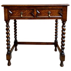 Antique 20th Century English Tiger Oak Barley Twist Hall Sofa Table Desk Jacobean Style