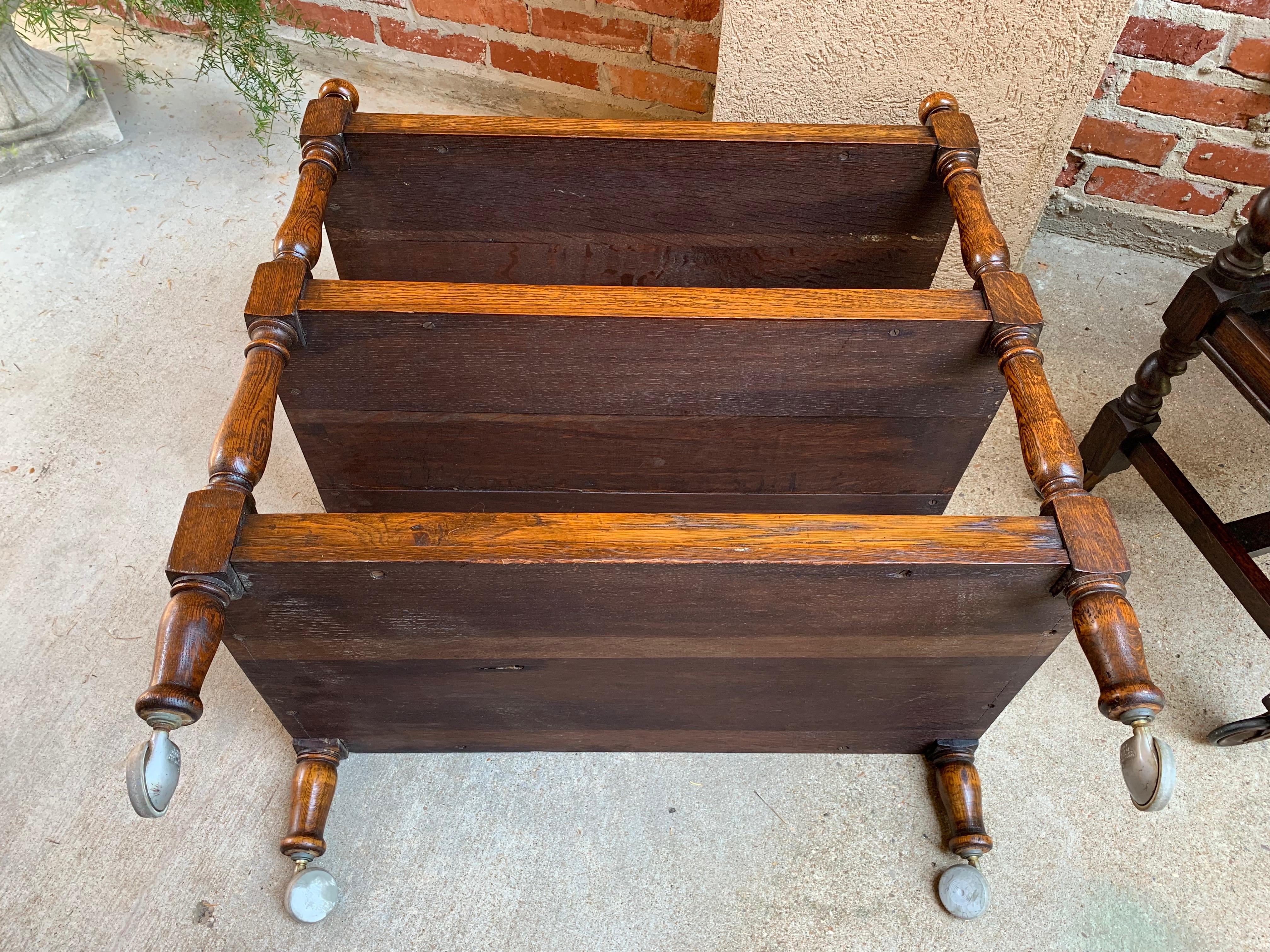 20th Century English Tiger Oak Tea Drinks Trolley Cart Serving Table Rolling 4