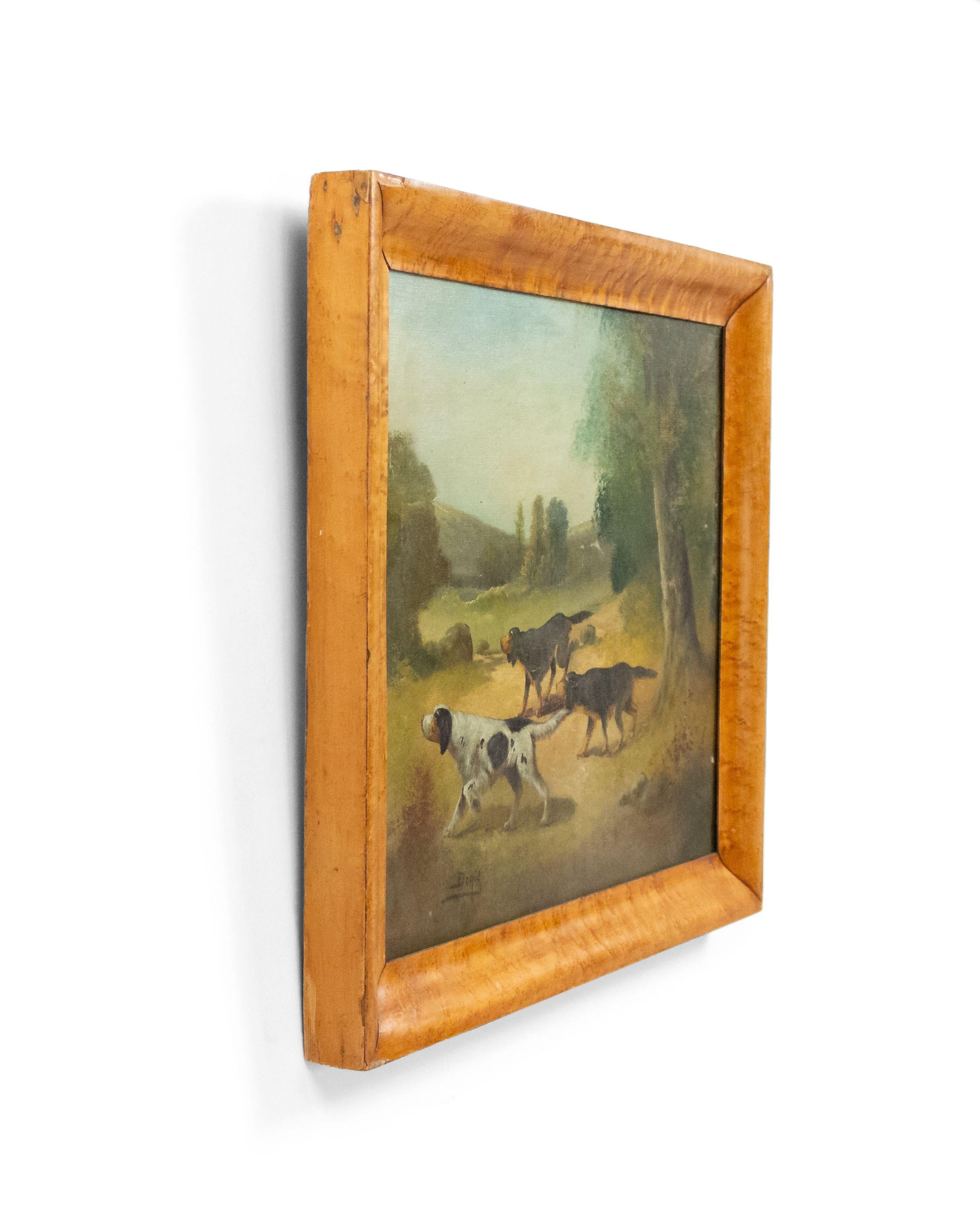 20th Century English Victorian Country Dog Hunting Oil Painting Framed In Good Condition For Sale In New York, NY