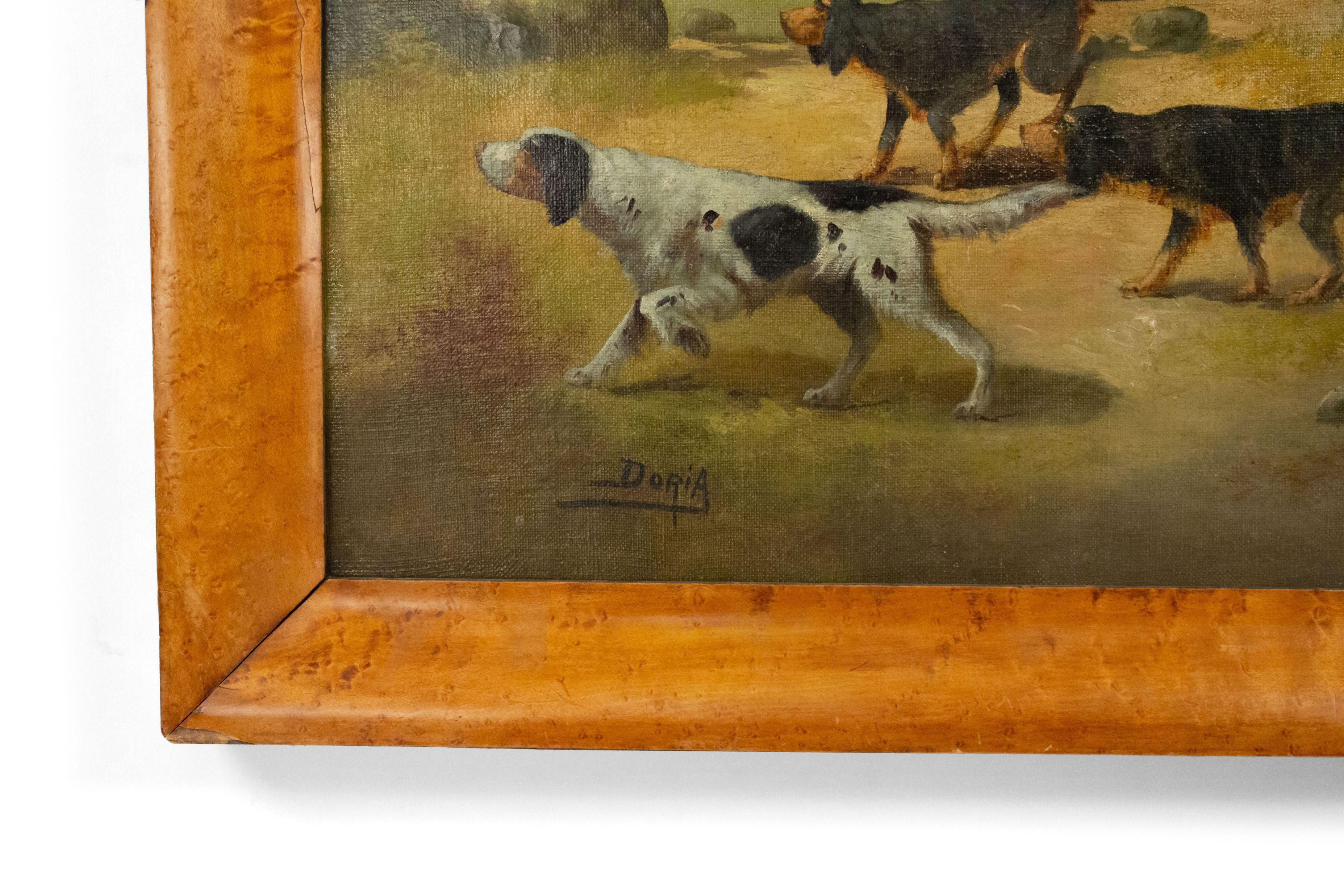 Maple 20th Century English Victorian Country Dog Hunting Oil Painting Framed For Sale
