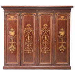 20th Century English Victorian Mahogany and Inlaid Four-Door Wardrobe