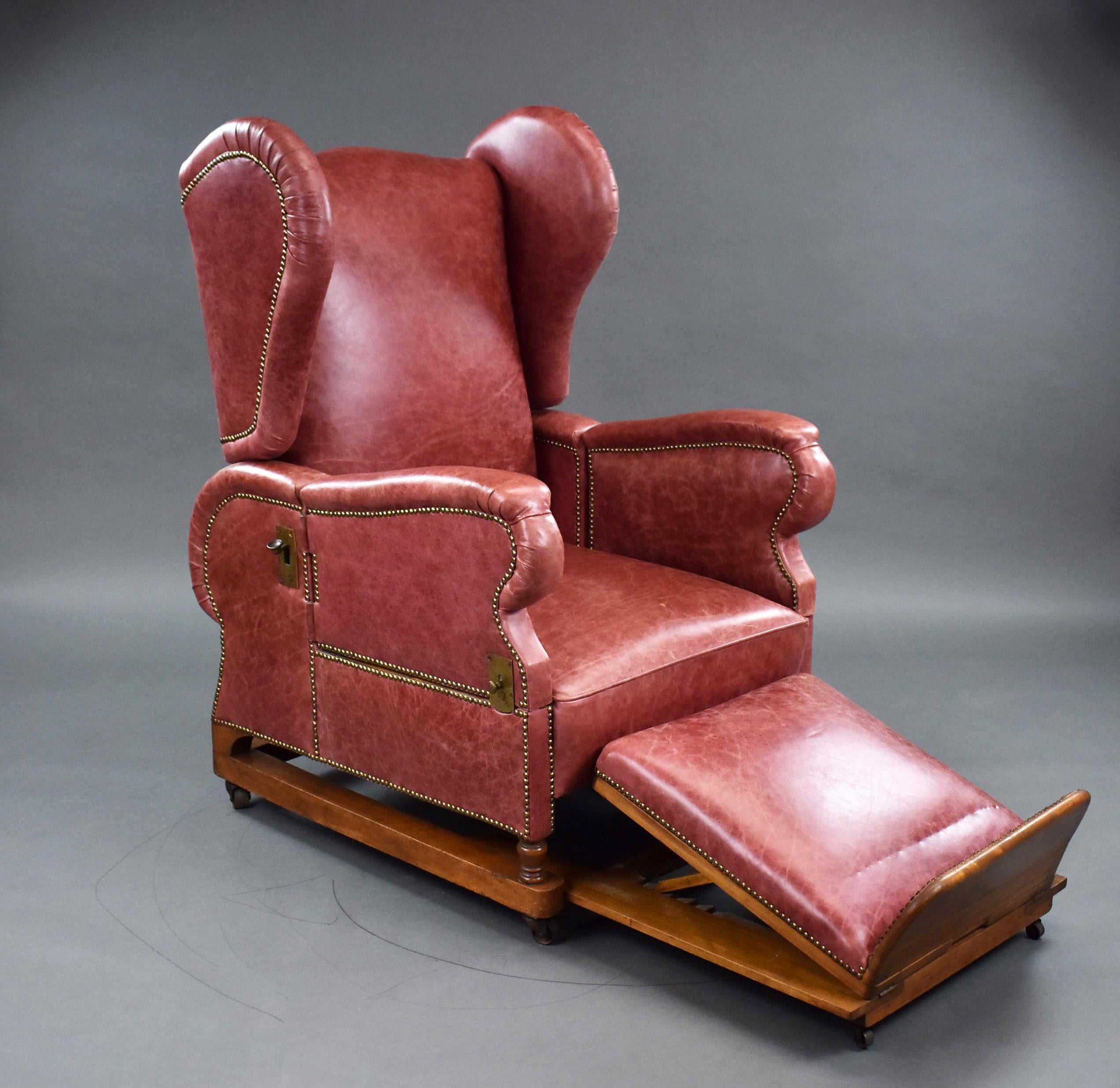 20th Century English Victorian Reclining Leather Chair 1