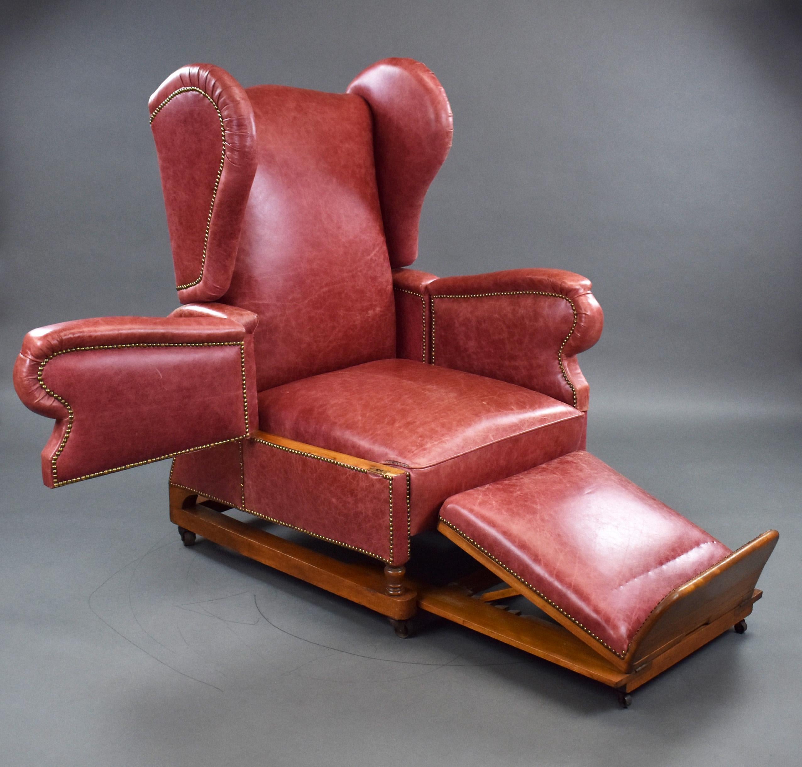 20th Century English Victorian Reclining Leather Chair 2