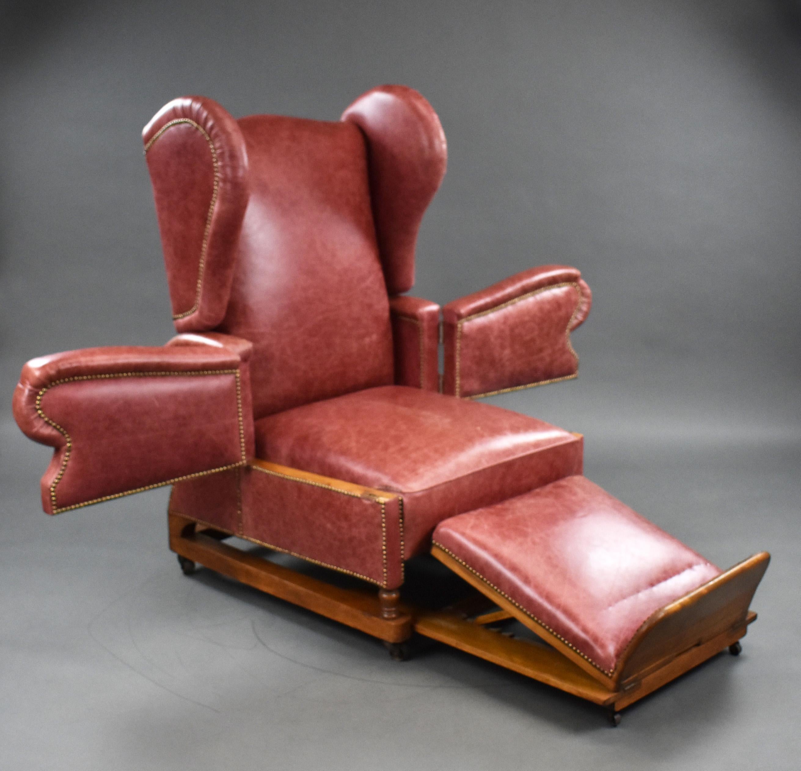 20th Century English Victorian Reclining Leather Chair 3
