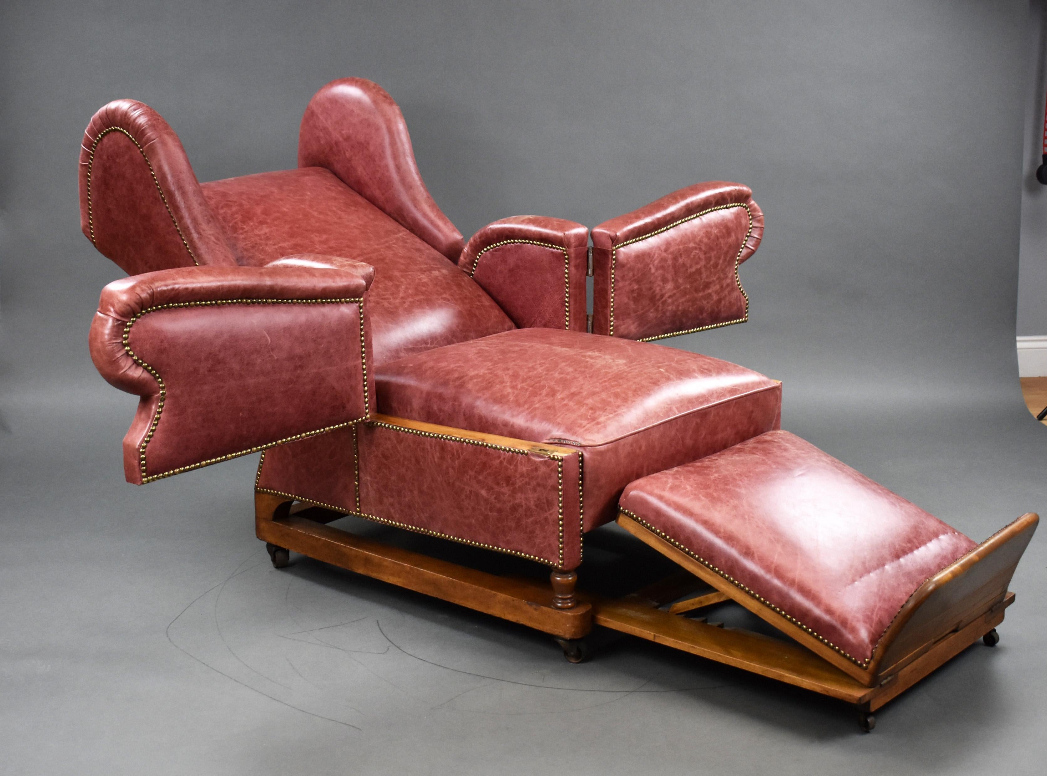 20th Century English Victorian Reclining Leather Chair 4