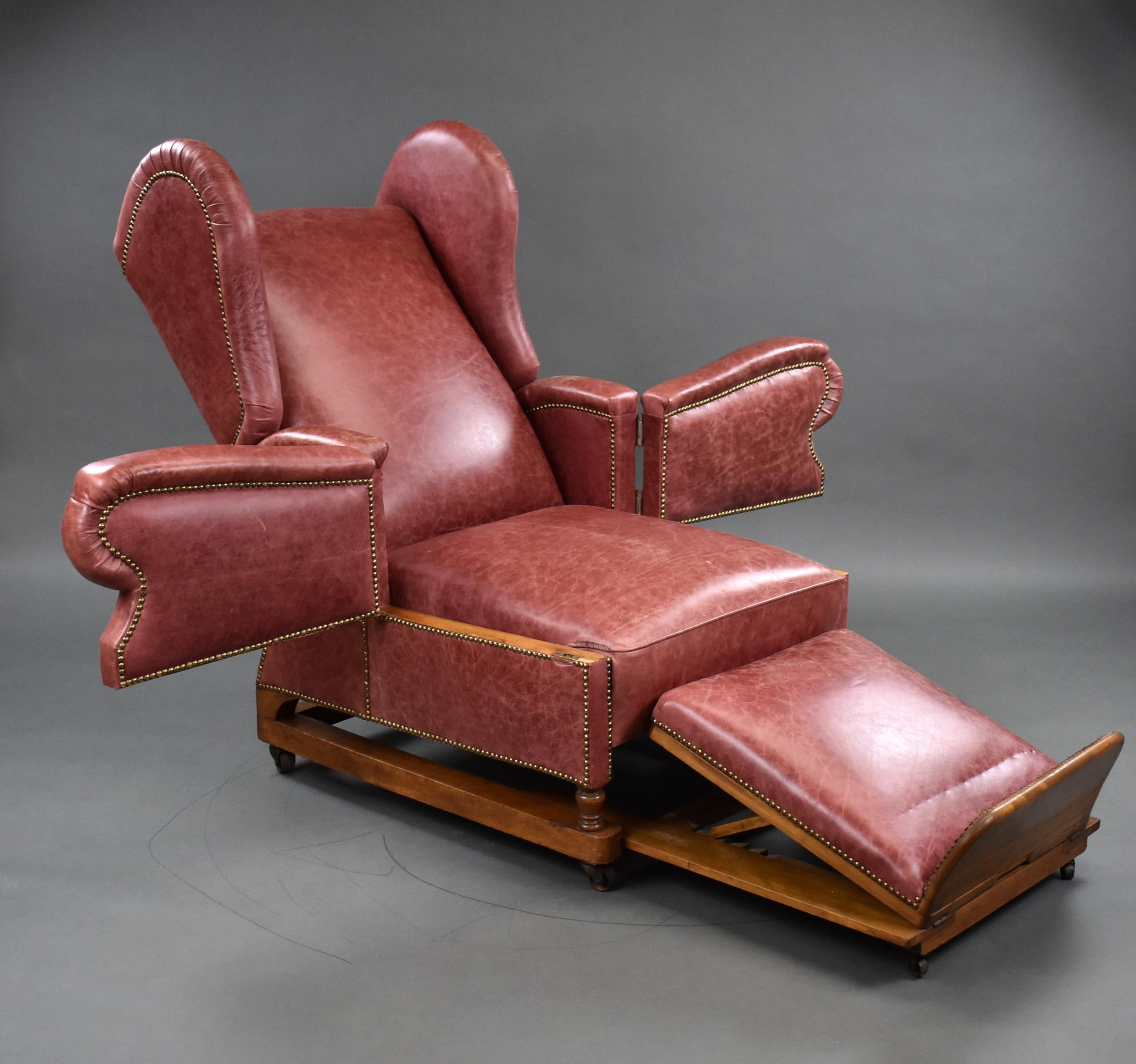 20th Century English Victorian Reclining Leather Chair 5