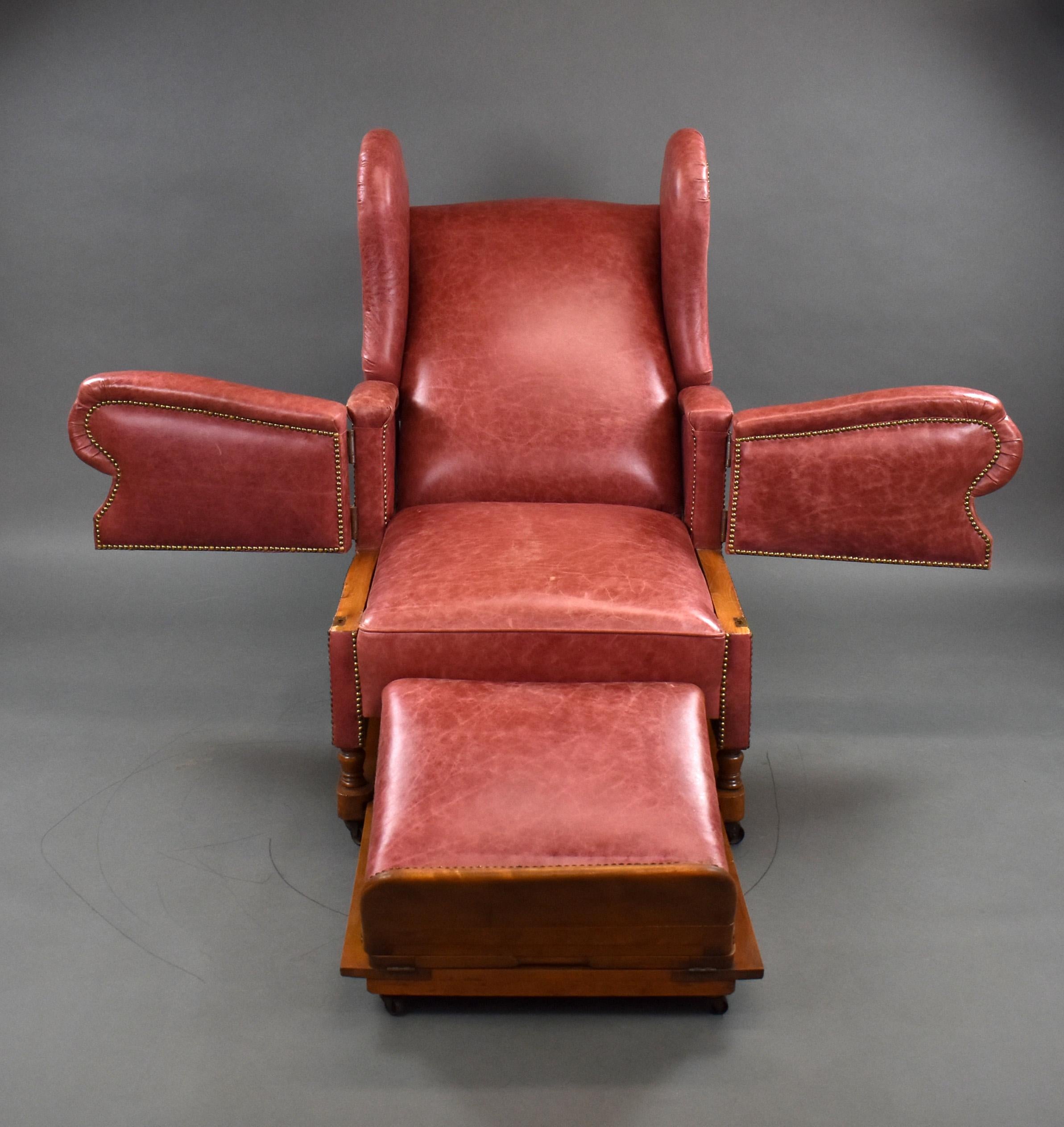 20th Century English Victorian Reclining Leather Chair 6