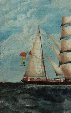 20th Century English Victorian Seascape Painting in a Wooden Frame