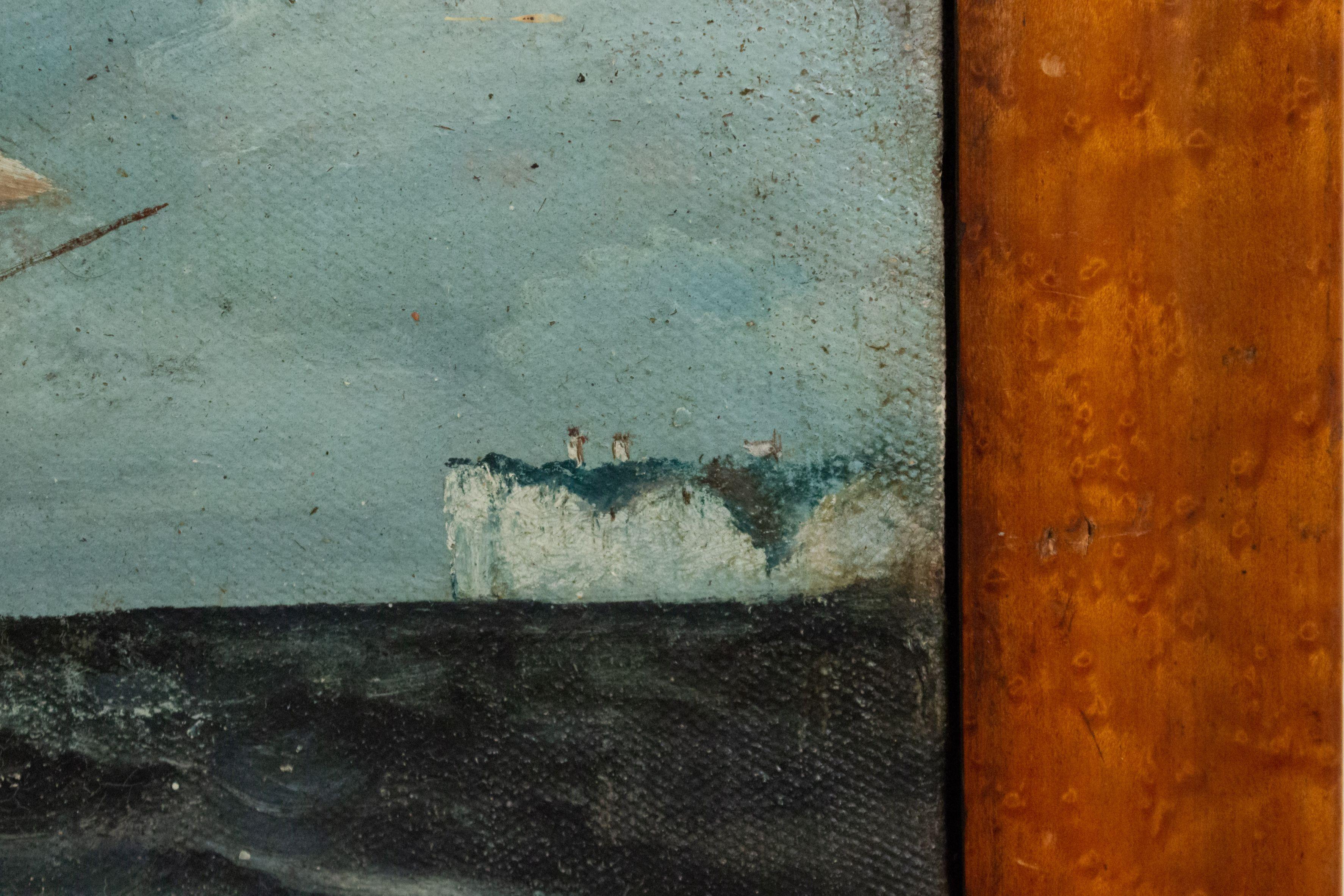 Oiled 20th Century English Victorian Seascape Painting in a Wooden Frame For Sale