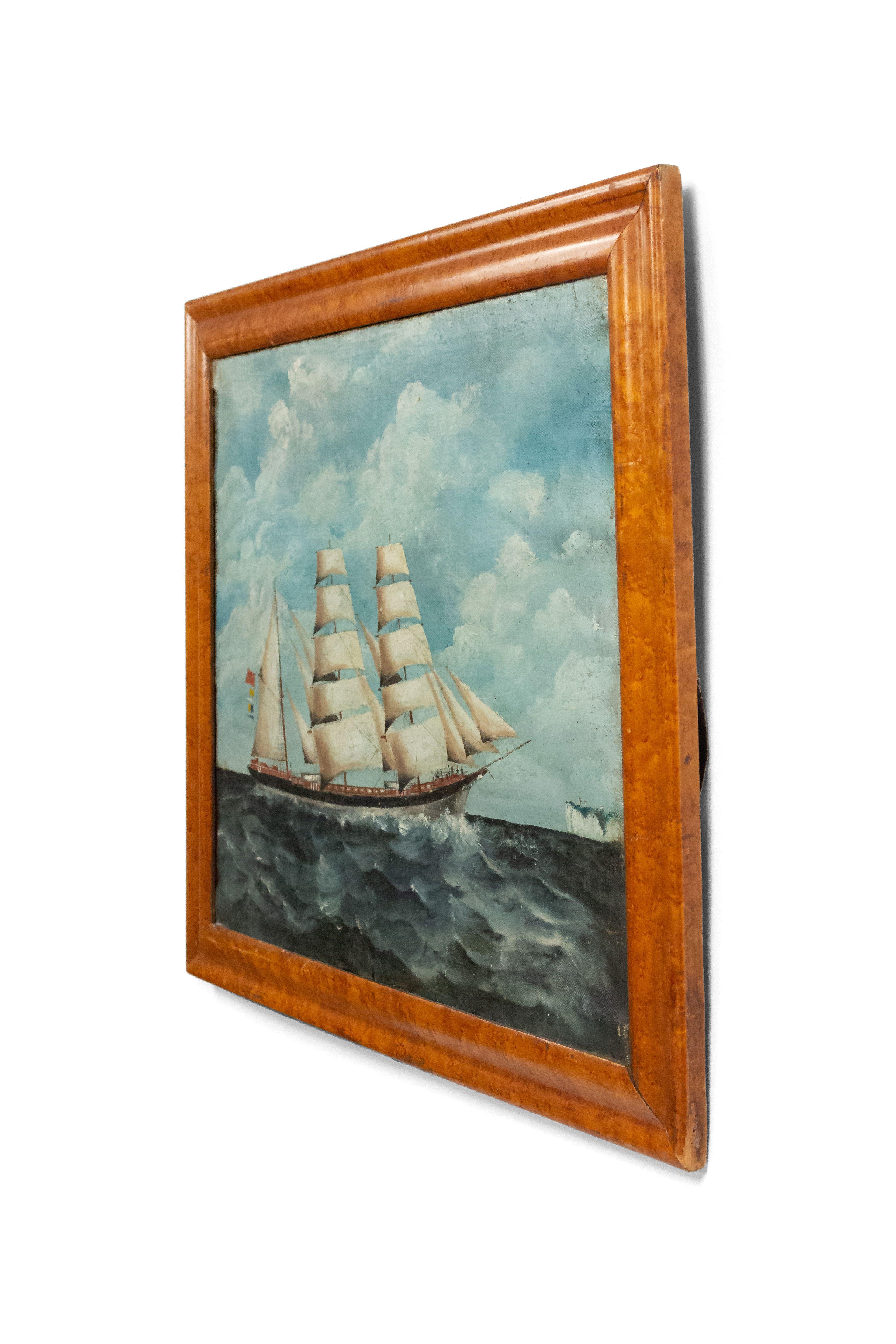 20th Century English Victorian Seascape Painting in a Wooden Frame In Good Condition For Sale In New York, NY