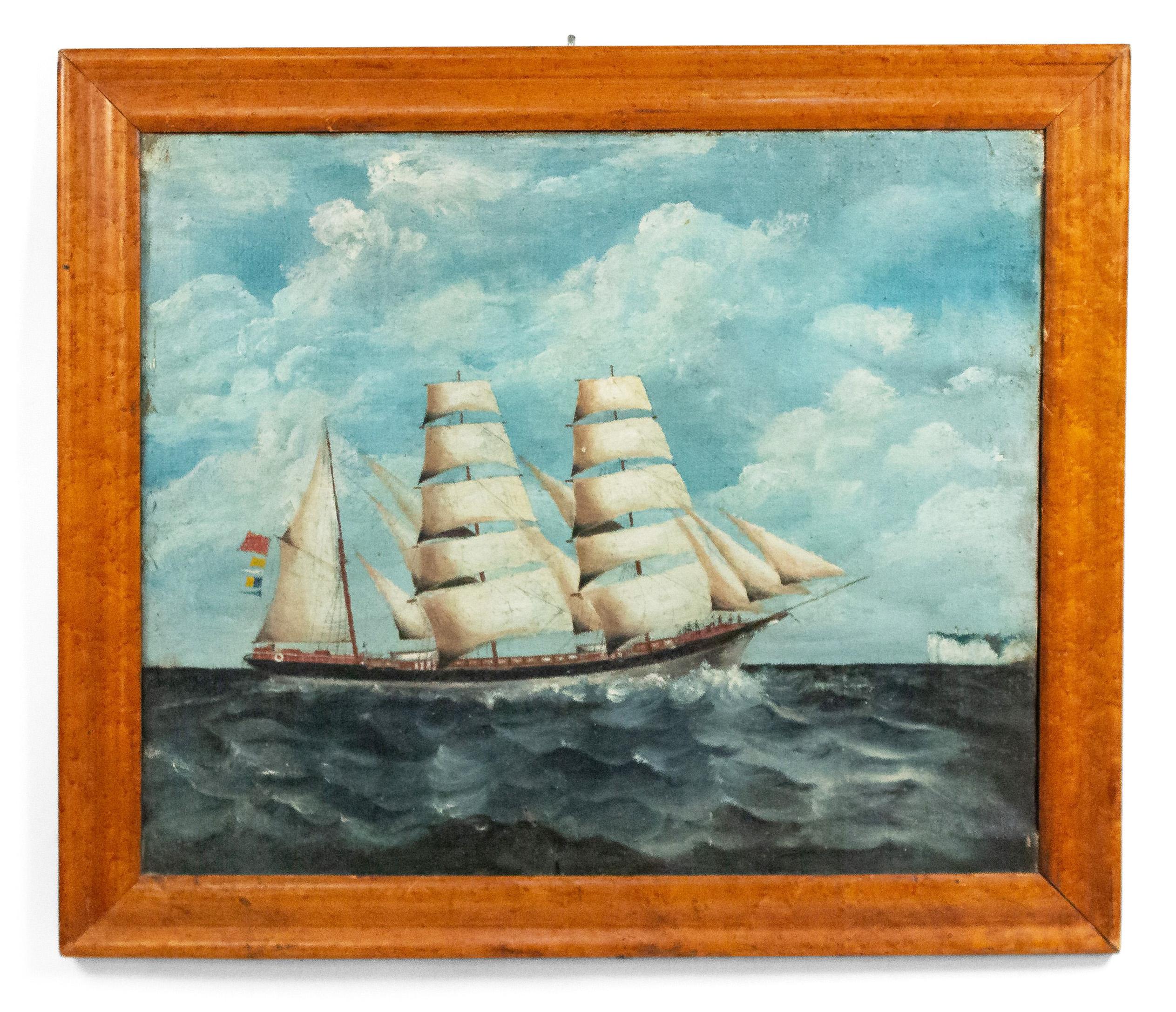 20th Century English Victorian Seascape Painting in a Wooden Frame For Sale 1