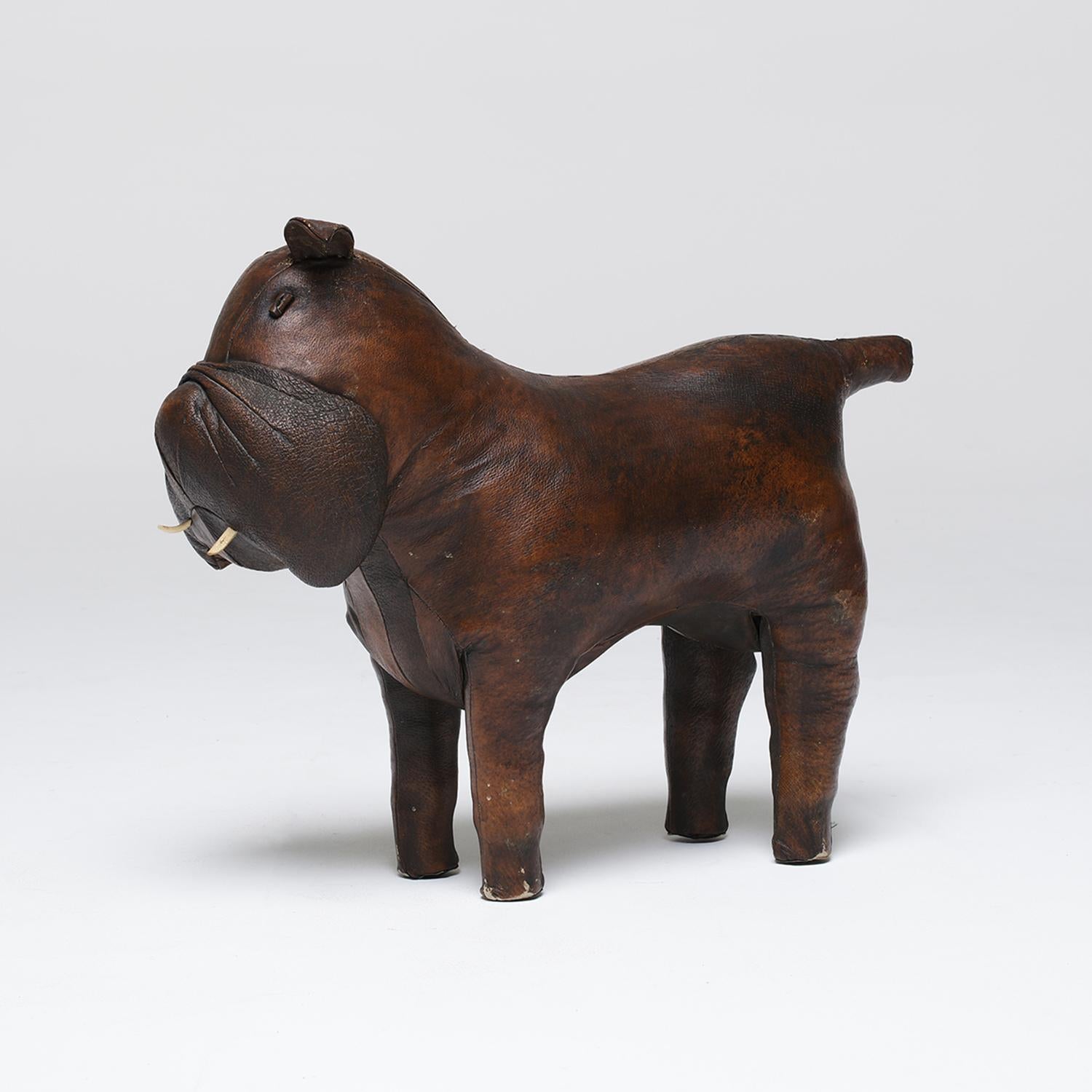 Mid-Century Modern 20th Century English Vintage Bulldog Footstool in Leather by Dimitri Omersa For Sale