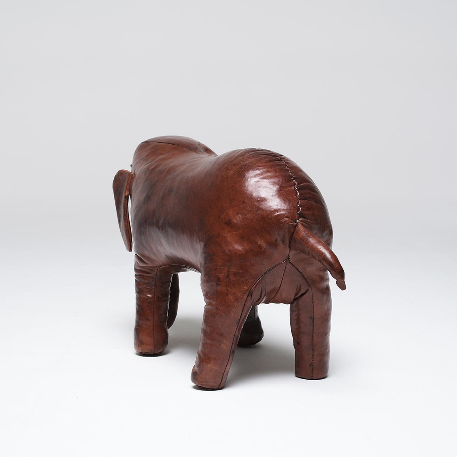 Mid-Century Modern 20th Century English Vintage Elephant Footstool in Leather by Dimitri Omersa For Sale