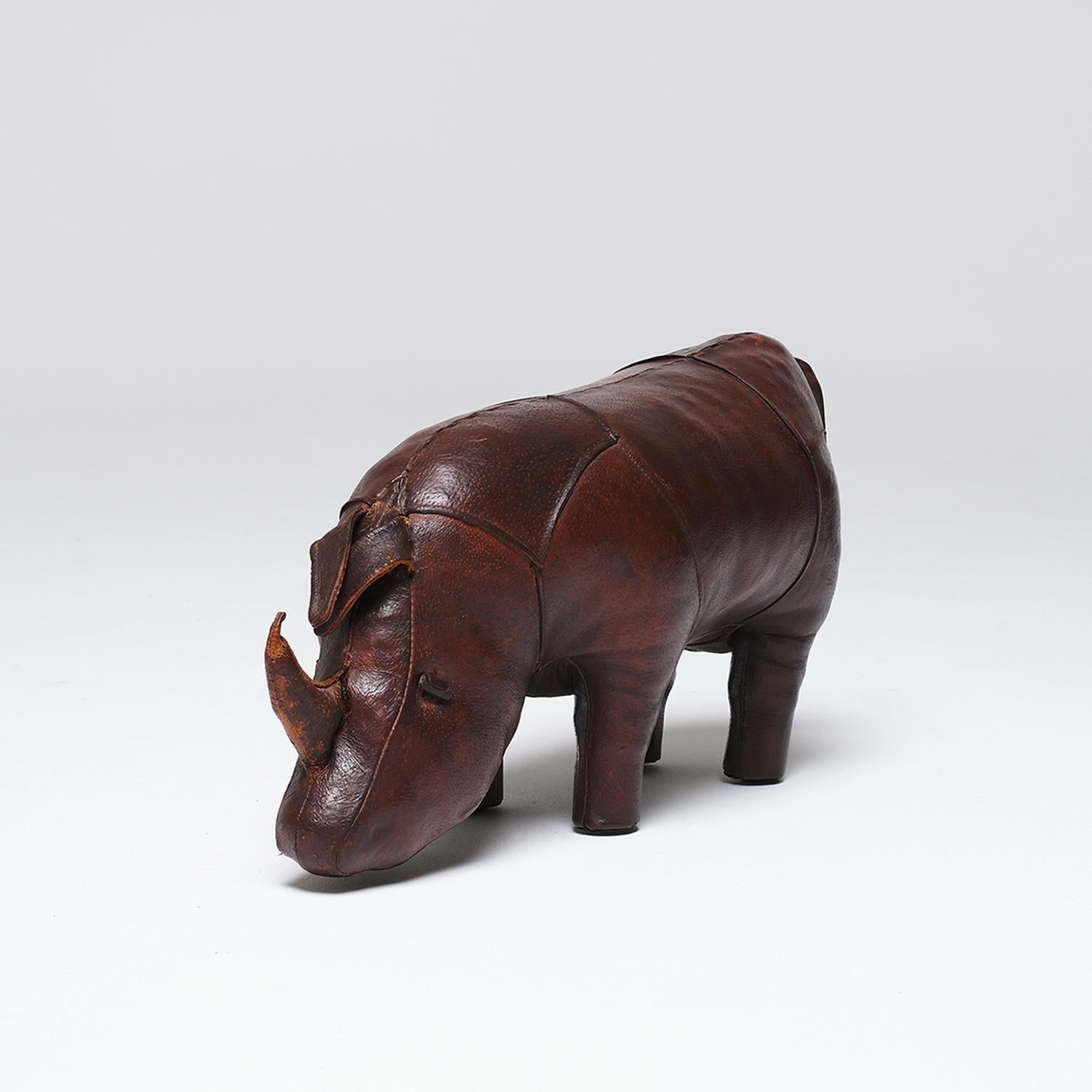 Mid-Century Modern 20th Century English Vintage Leather Rhinoceros Footstool by Dimitri Omersa For Sale