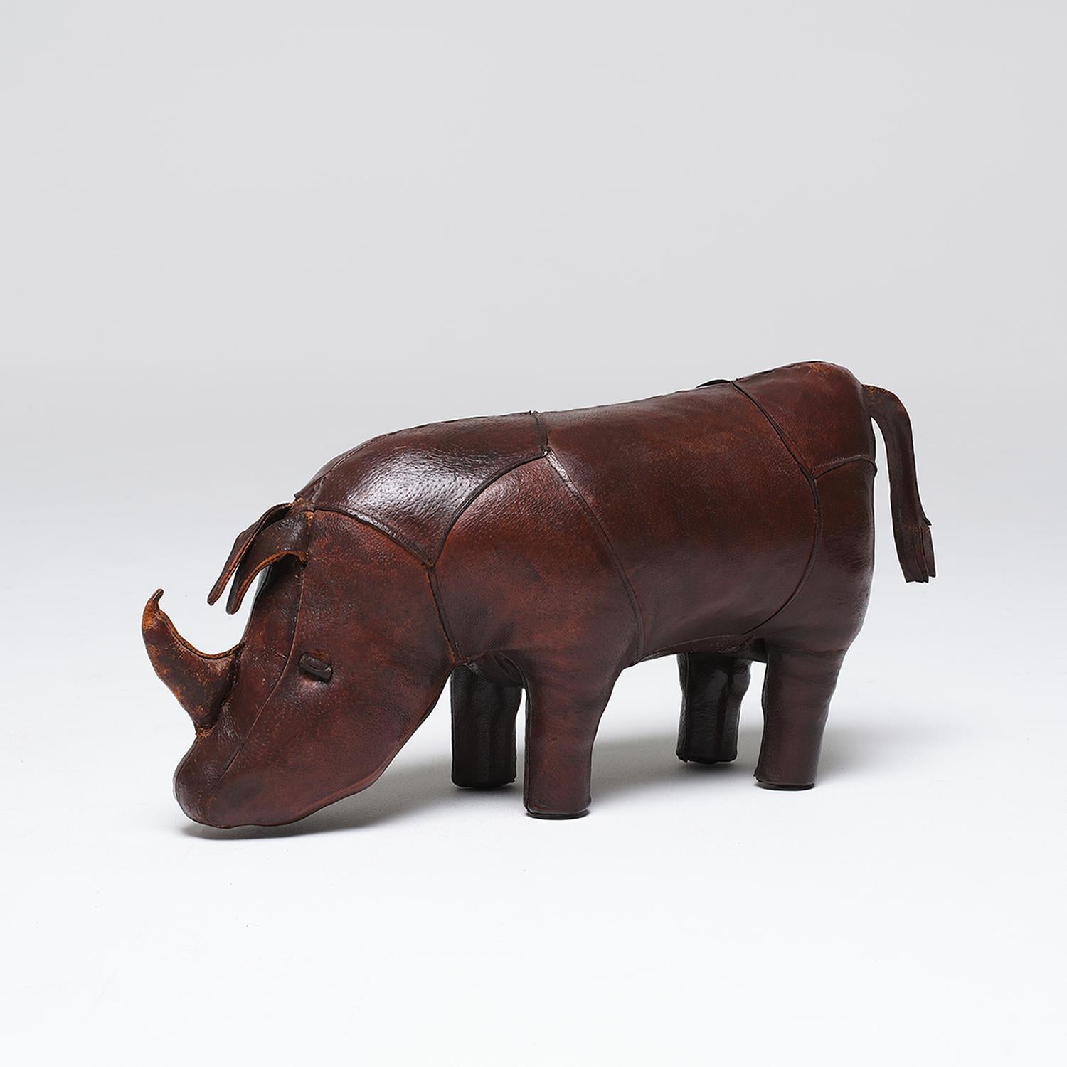 Hand-Crafted 20th Century English Vintage Leather Rhinoceros Footstool by Dimitri Omersa For Sale