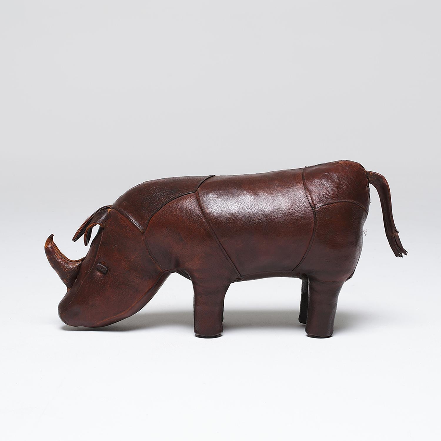 Mid-Century Modern 20th Century English Vintage Leather Rhinoceros Footstool by Dimitri Omersa For Sale