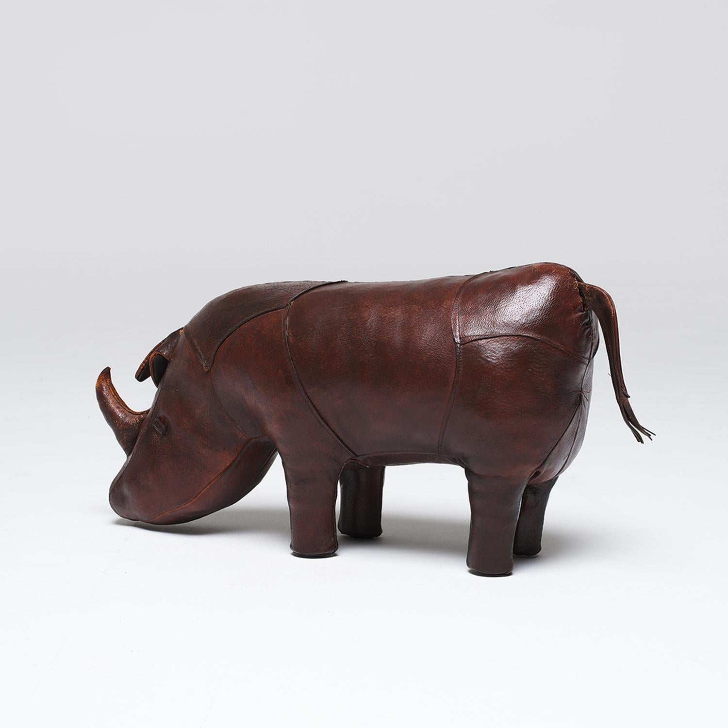 Hand-Crafted 20th Century English Vintage Leather Rhinoceros Footstool by Dimitri Omersa For Sale