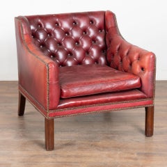 20th Century English Vintage Red Leather Square Club Chair
