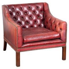 20th Century English Vintage Red Leather Square Club Chair