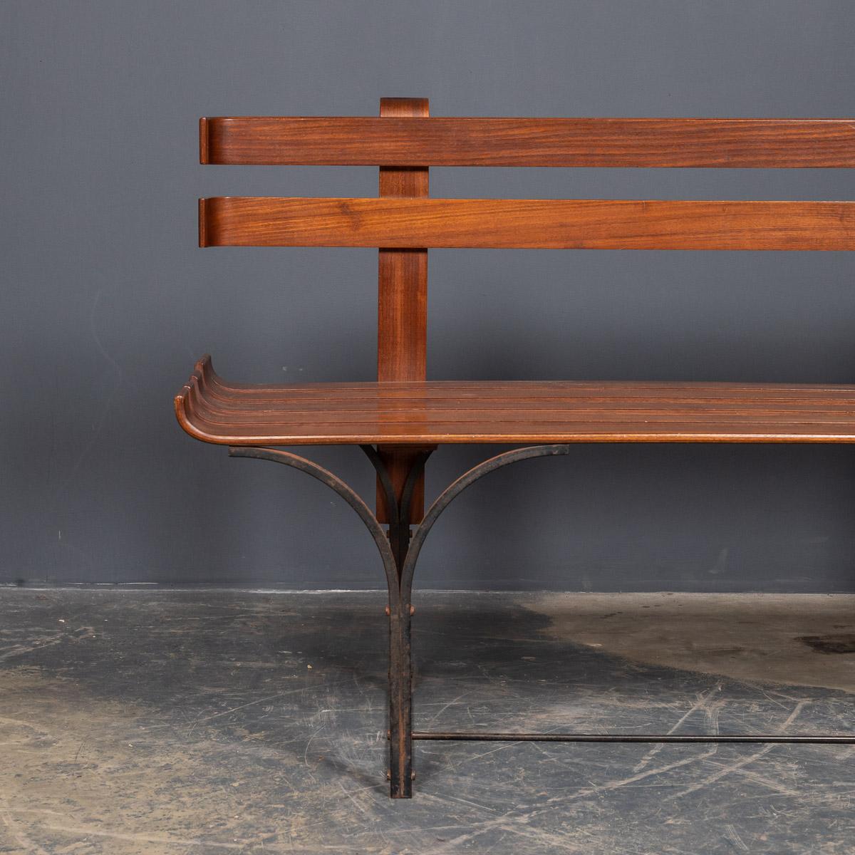 20th Century English Walnut & Iron Slat Bench, c.1960 5