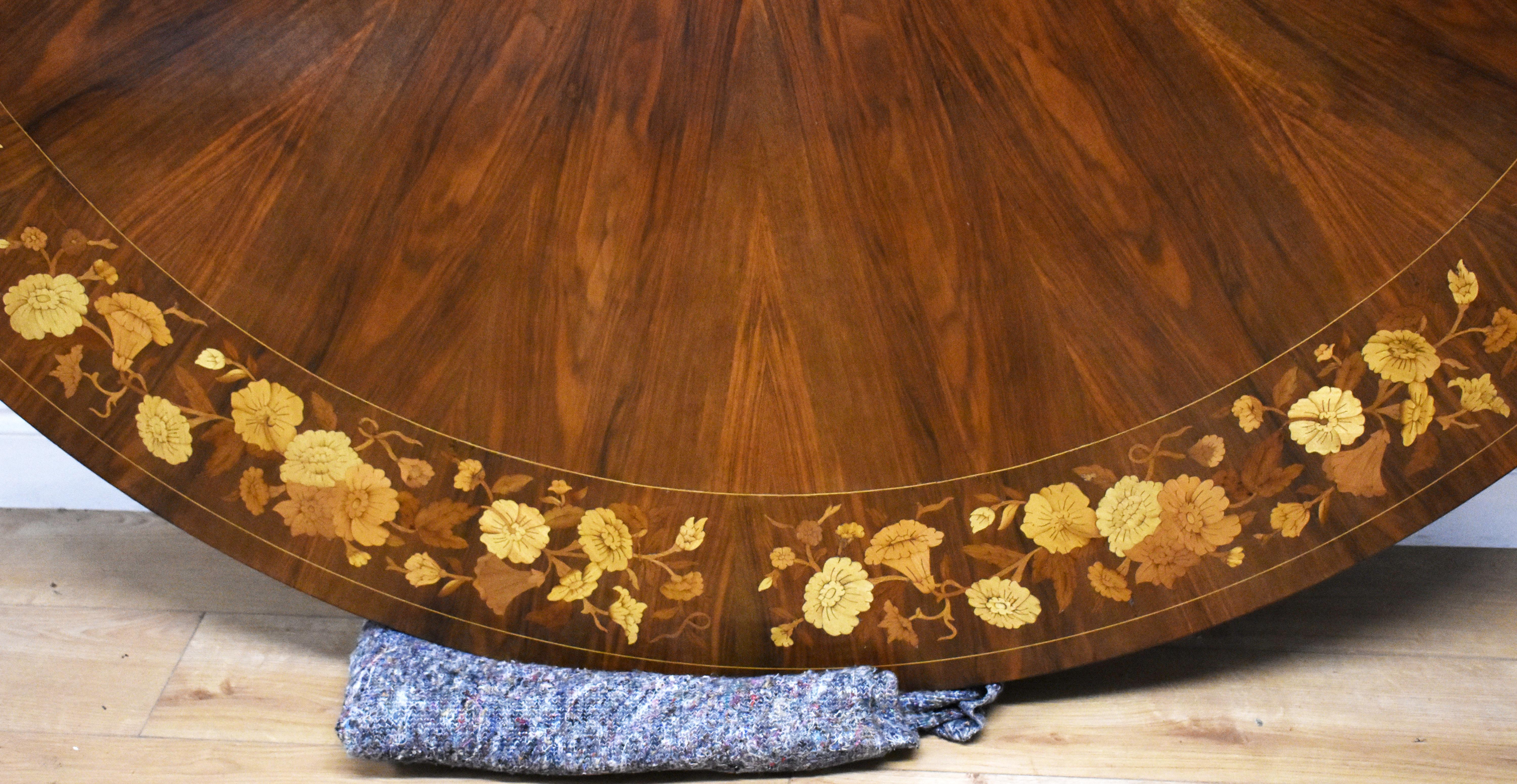 20th Century English Walnut & Marquetry Circular Dining Table & 8 Chairs For Sale 3