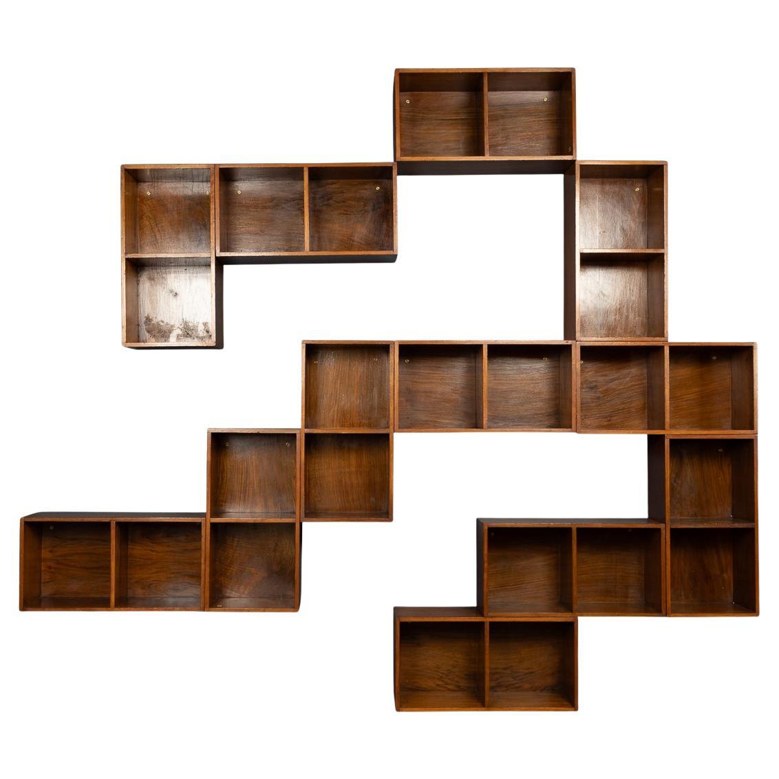 20th Century English Walnut Modular Shelving Boxes By Unix c.1960 For Sale