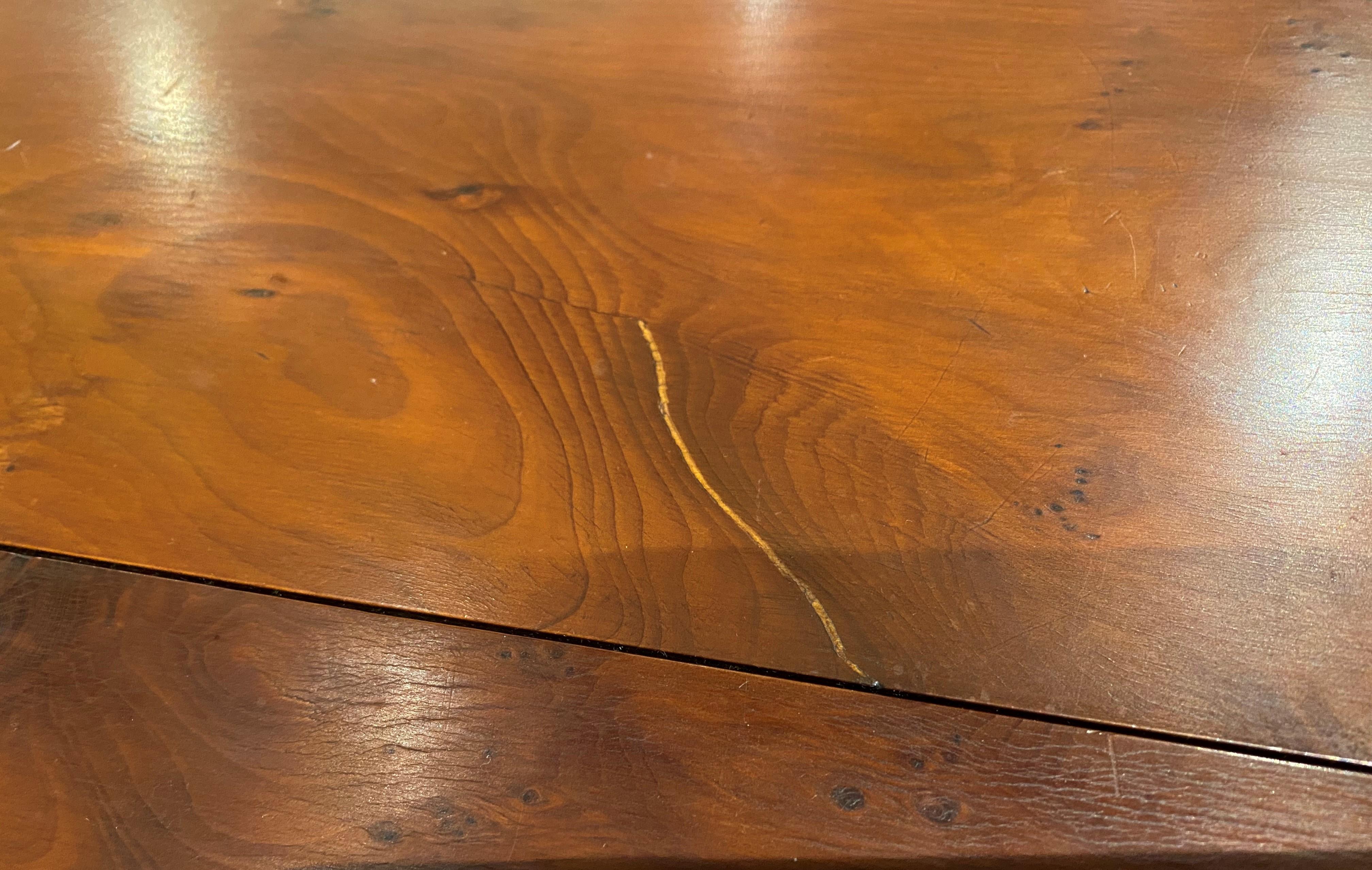 20th Century English Yew Wood Double Pedestal Dining Table with One Leaf 11