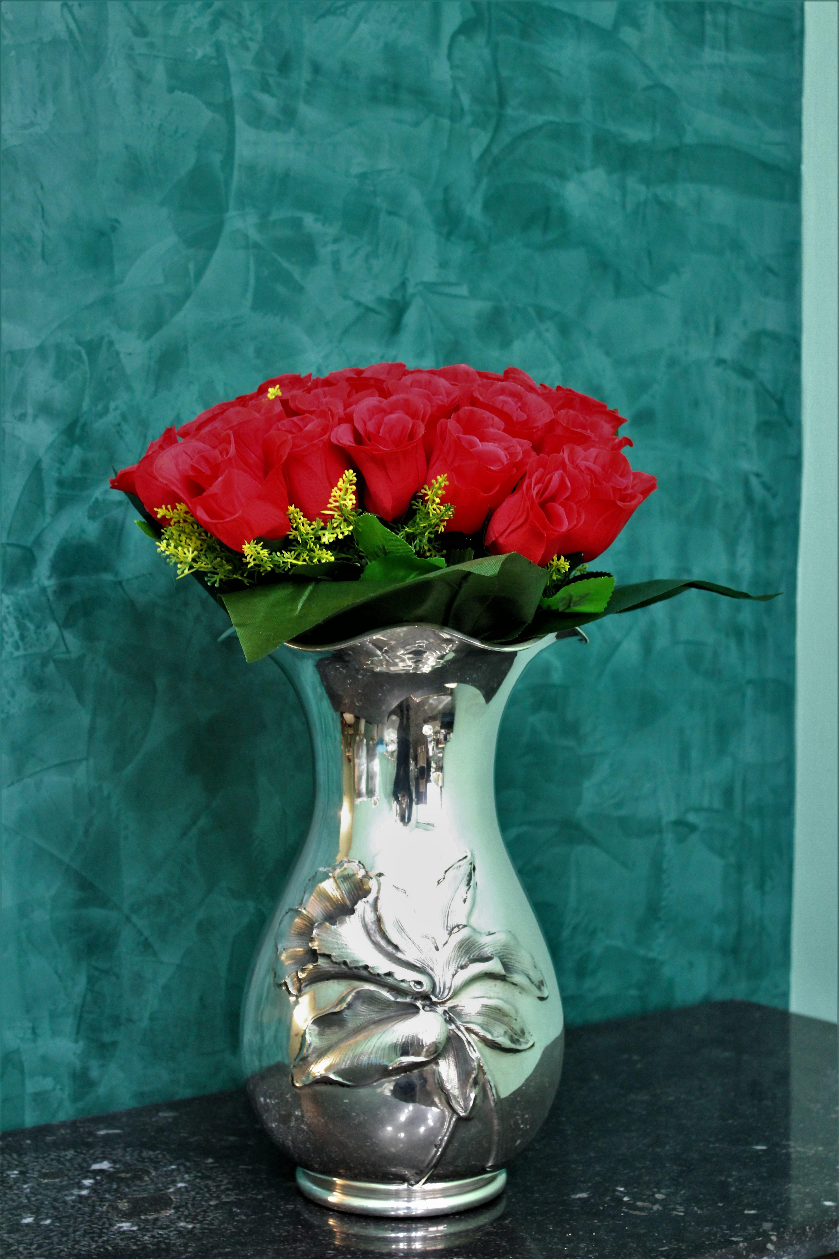 Modern 20th Century Engraved Italian Silver Flower Vase, 1950s For Sale