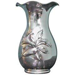 20th Century Engraved Italian Silver Flower Vase, 1950s