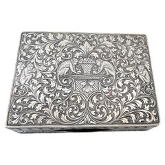 20th Century Engraved Silver Cigar Box Monkeys & Leaves Florence Italy 1900s