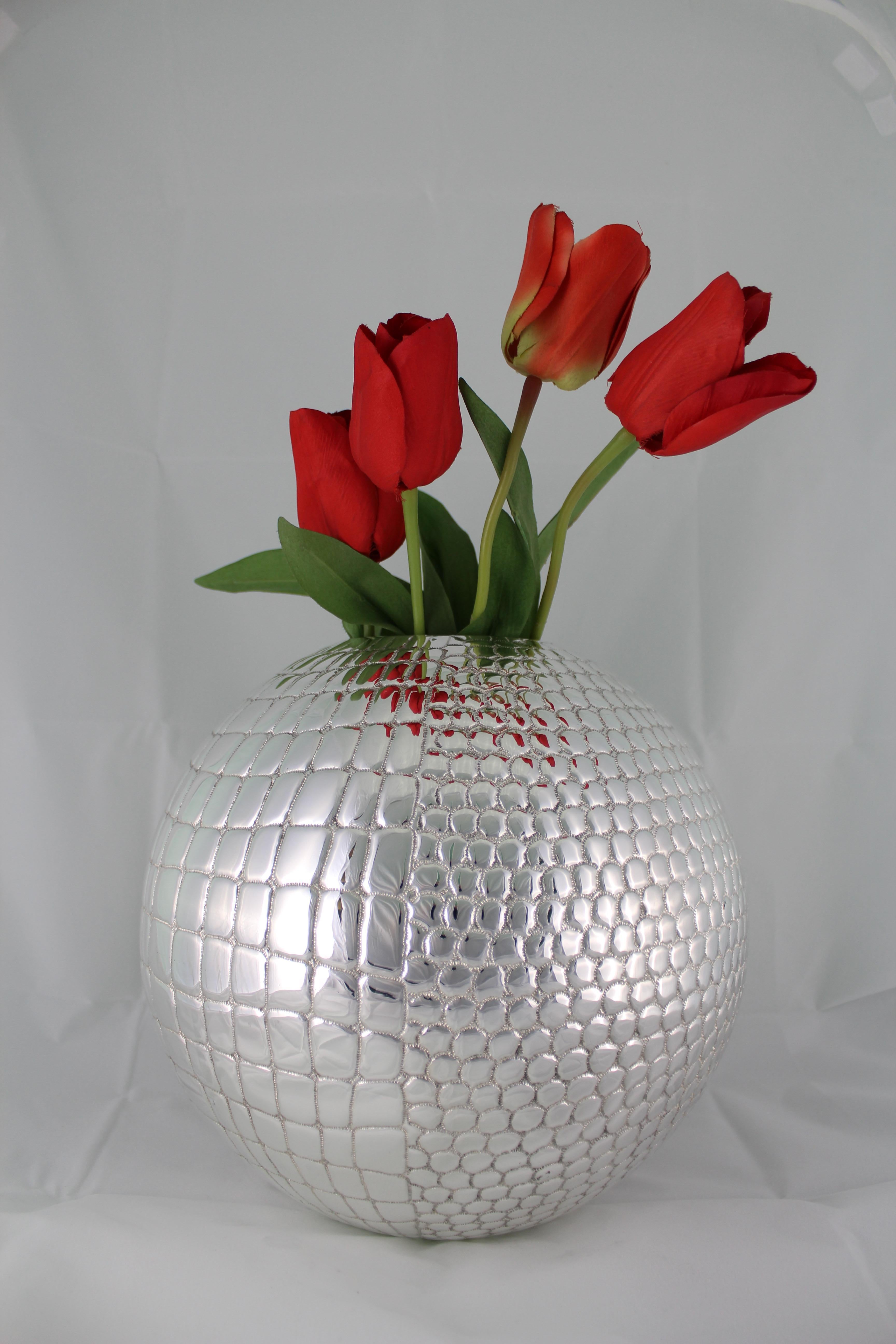 Mid-20th Century 20th Century Engraved Silver Wine Cooler Flower Vase by P. Scavia, Italy, 1950s For Sale