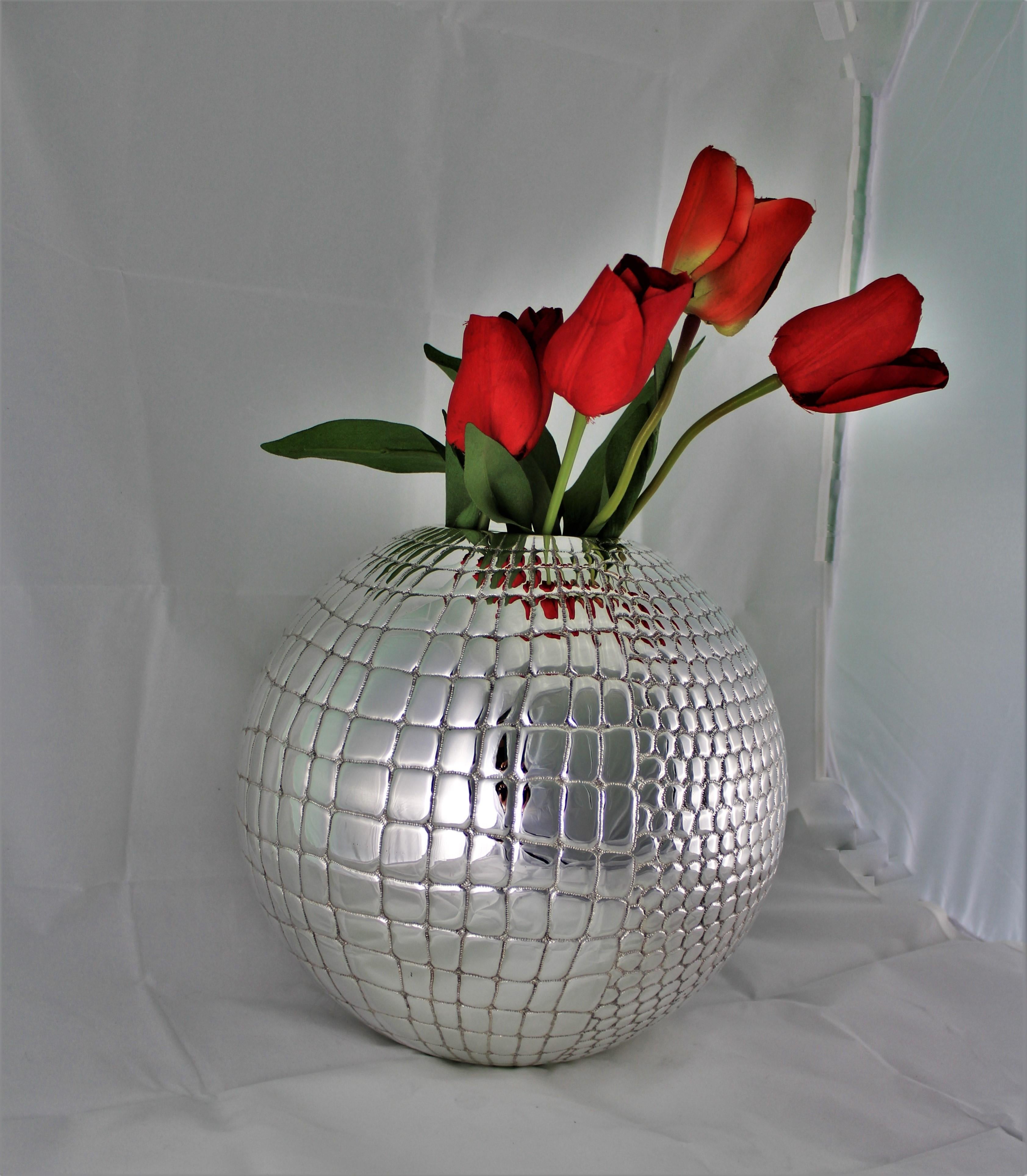 20th Century Engraved Silver Wine Cooler Flower Vase by P. Scavia, Italy, 1950s For Sale 3