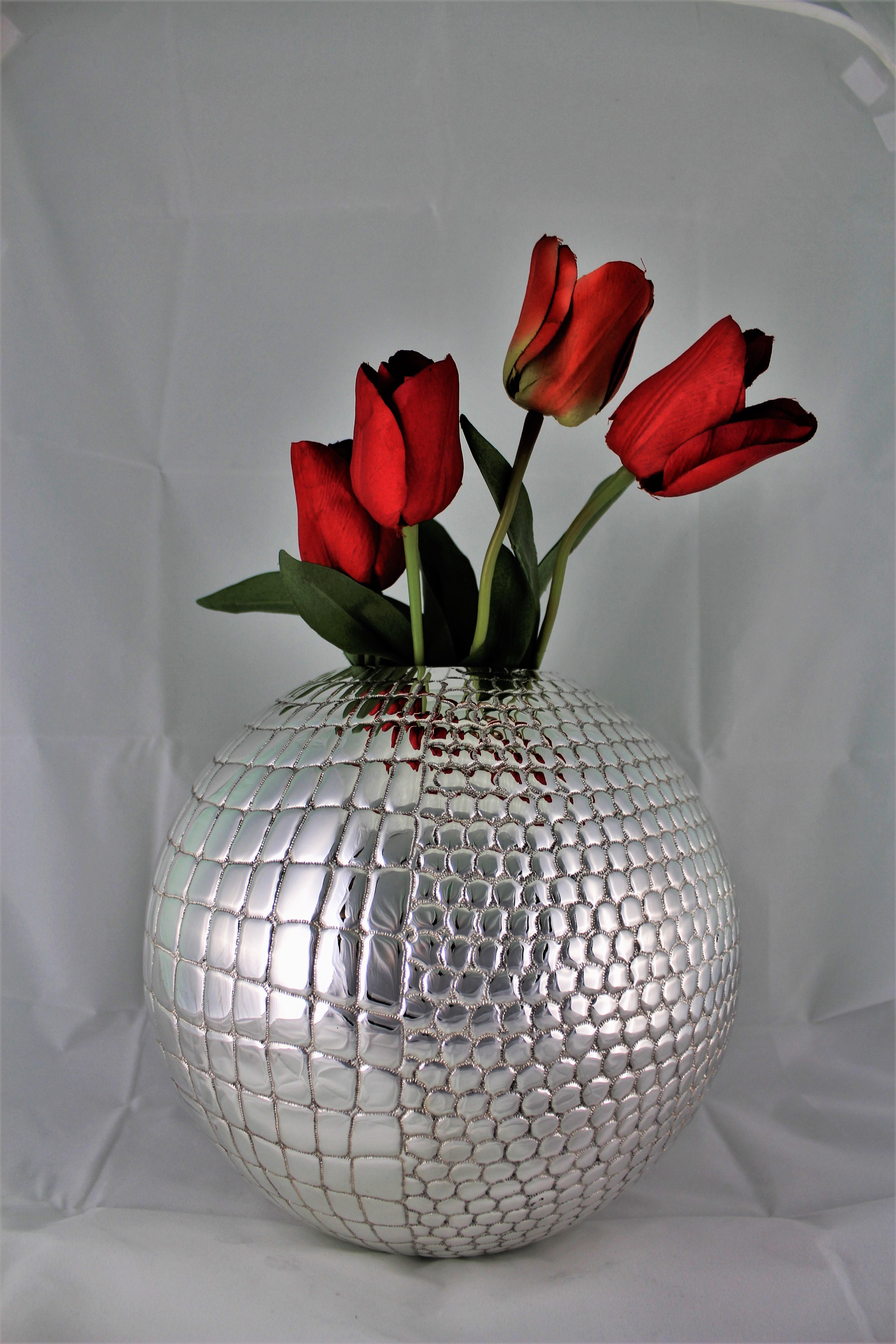 20th Century Engraved Silver Wine Cooler Flower Vase by P. Scavia, Italy, 1950s For Sale 5