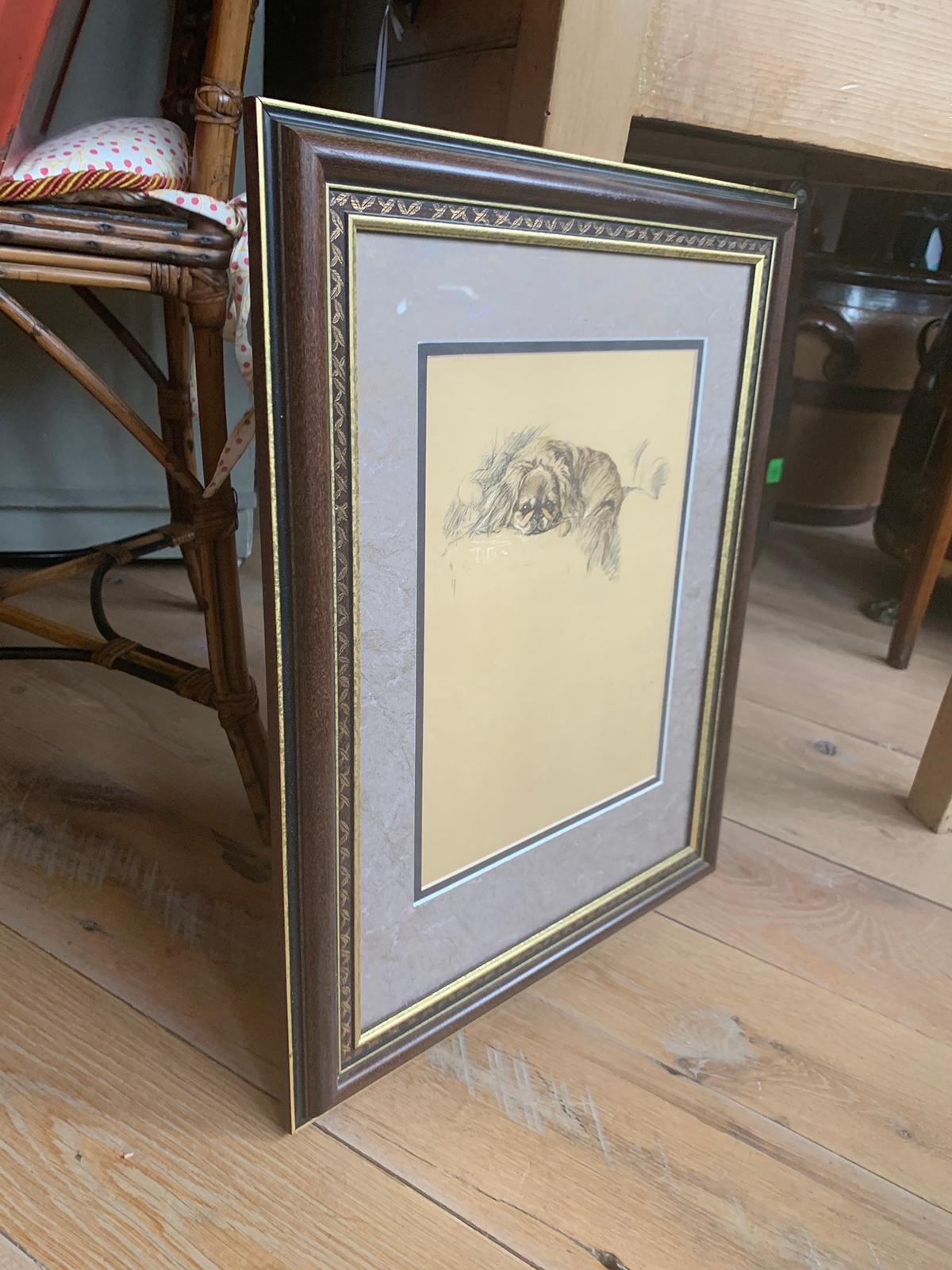 20th Century Engraving of Pekingese in Giltwood Frame, Unsigned 1