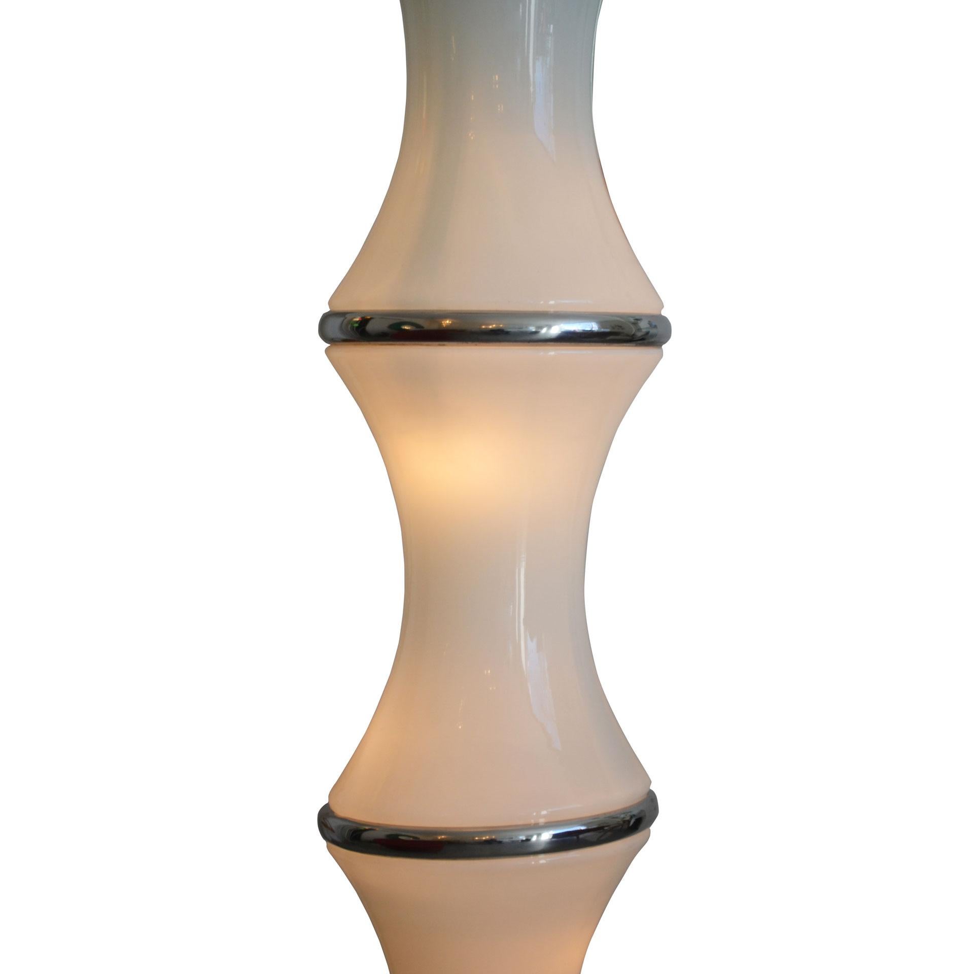 Late 20th Century 20th Century Enrico Tronconi Pair of Floor Lamp model Bamboo in Opaline Glass