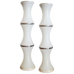20th Century Enrico Tronconi Pair of Floor Lamp model Bamboo in Opaline Glass