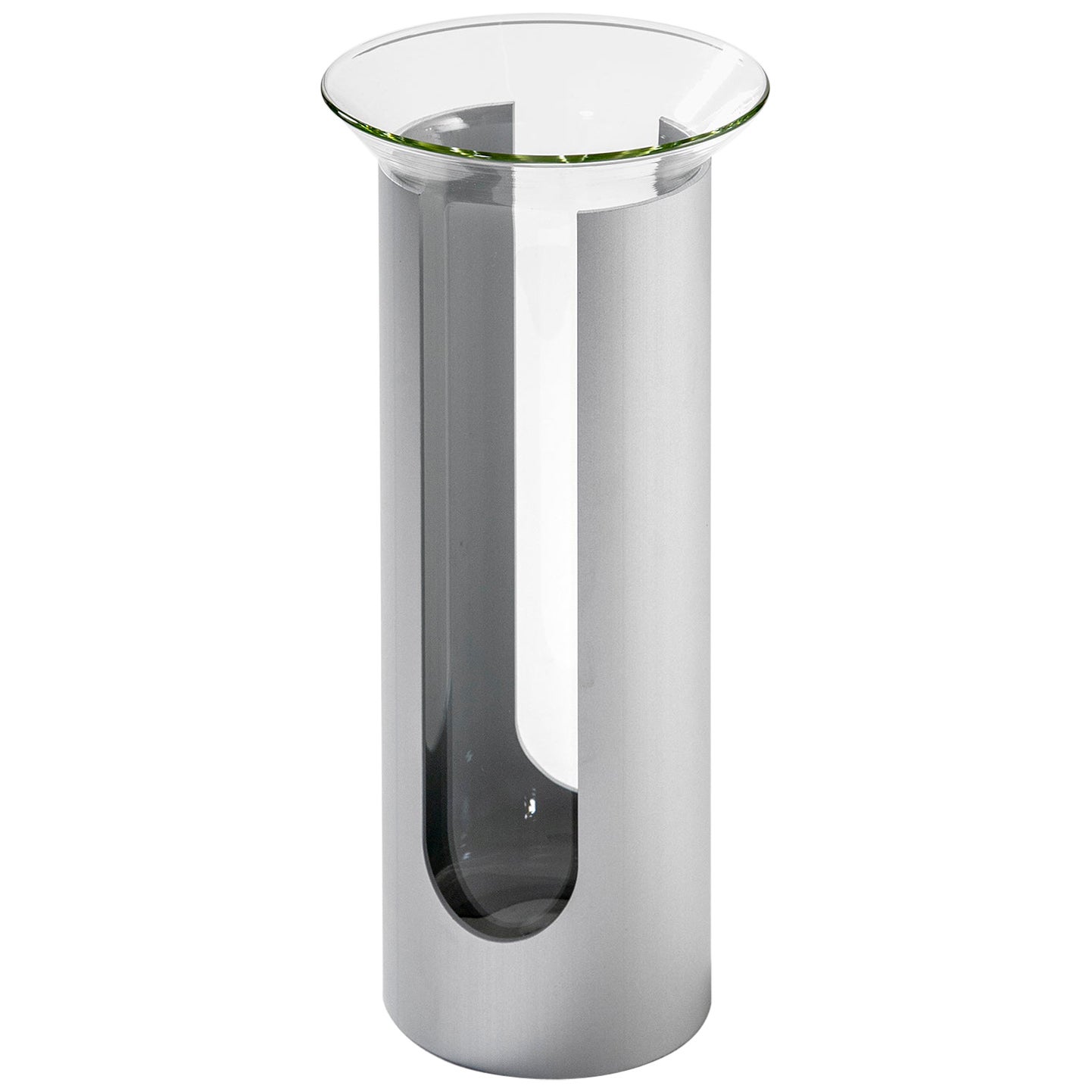 Enzo Mari-Vase des 20. Jahrhunderts mod. Camicia aus Glas und Aluminium '60er Jahre