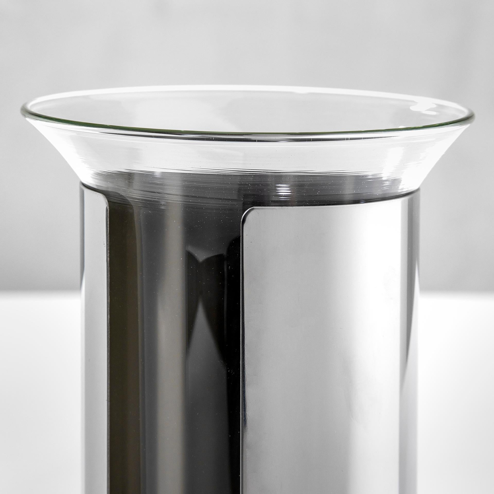 Italian 20th Century Enzo Mari Vase Model Camicia in Glass and Aluminum '60s For Sale