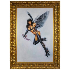 20th Century Erotic Nude Angel Oil Painting Dom Fantasy Woman BDSM