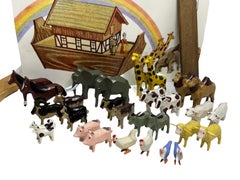 20th Century Erzgebirge German Noah’s Ark Putz Toy Set, Vintage Folk Art