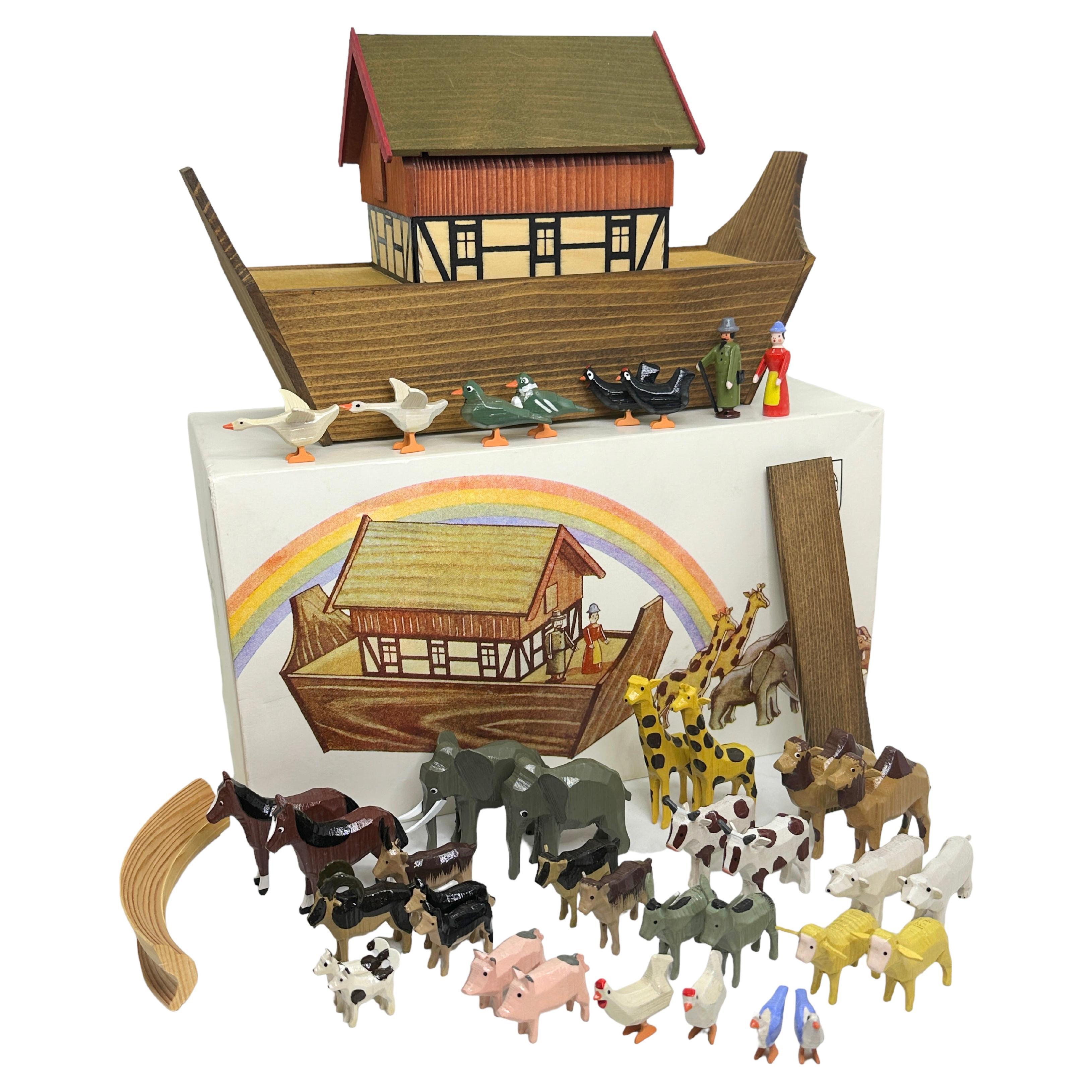  20. Jahrhundert Erzgebirge Deutsch Noah's Arche Putz Spielzeug Set, Vintage Folk Art 