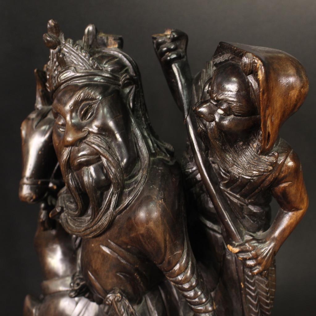 20th Century Exotic Wood Warrior with Horse Oriental Sculpture, 1940s For Sale 3