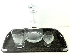 Ensemble de 12 verres soufflé et bois chromé cérusé du 20ème siècle