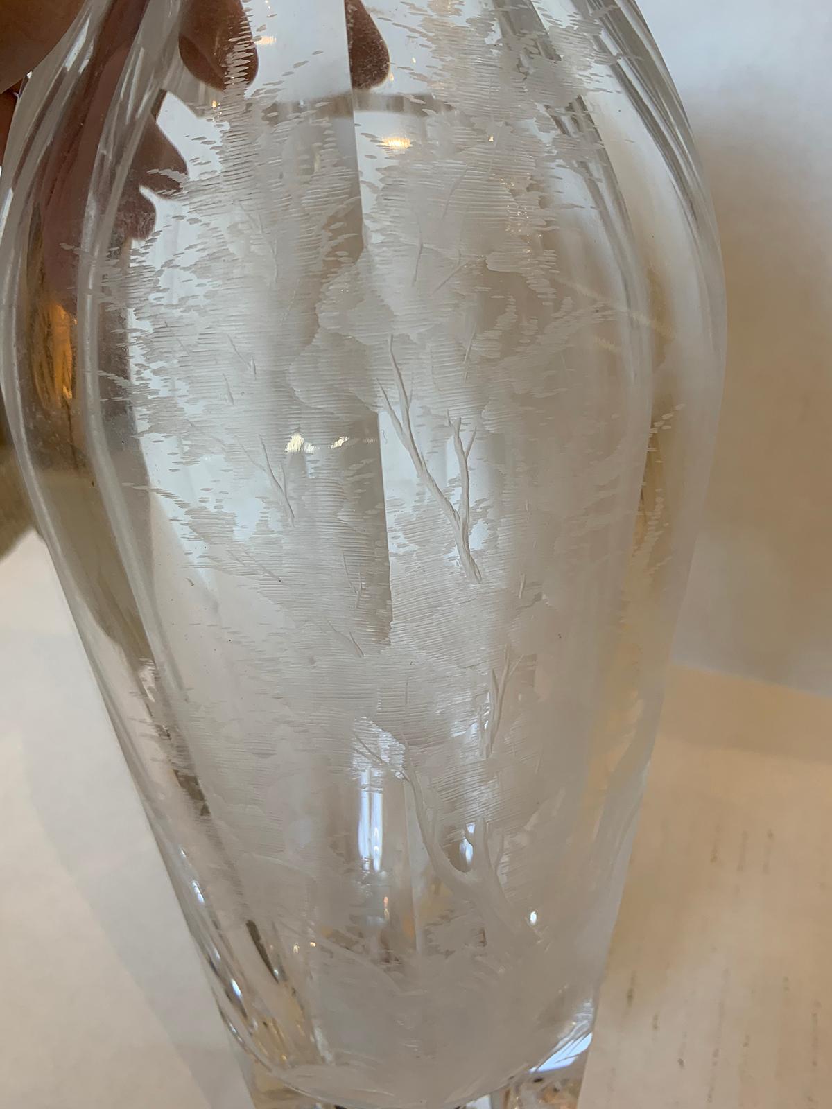20th Century Etched Crystal Vase with Horse by Moser, Signed For Sale 5
