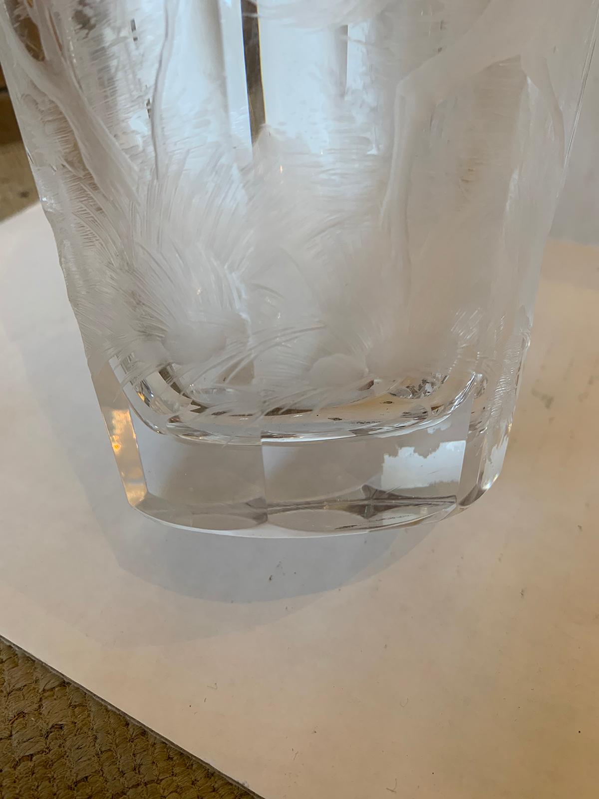 20th Century Etched Crystal Vase with Horse by Moser, Signed For Sale 6