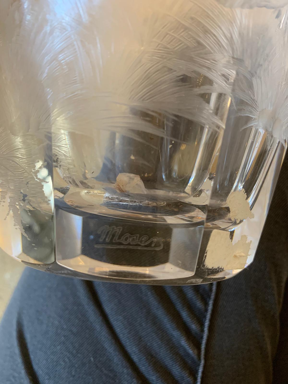 20th Century Etched Crystal Vase with Horse by Moser, Signed For Sale 8