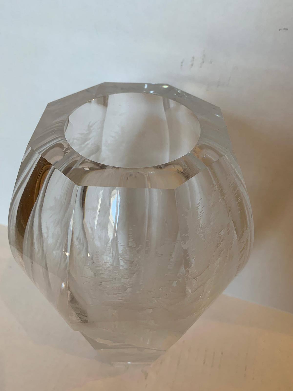 20th Century Etched Crystal Vase with Horse by Moser, Signed For Sale 1
