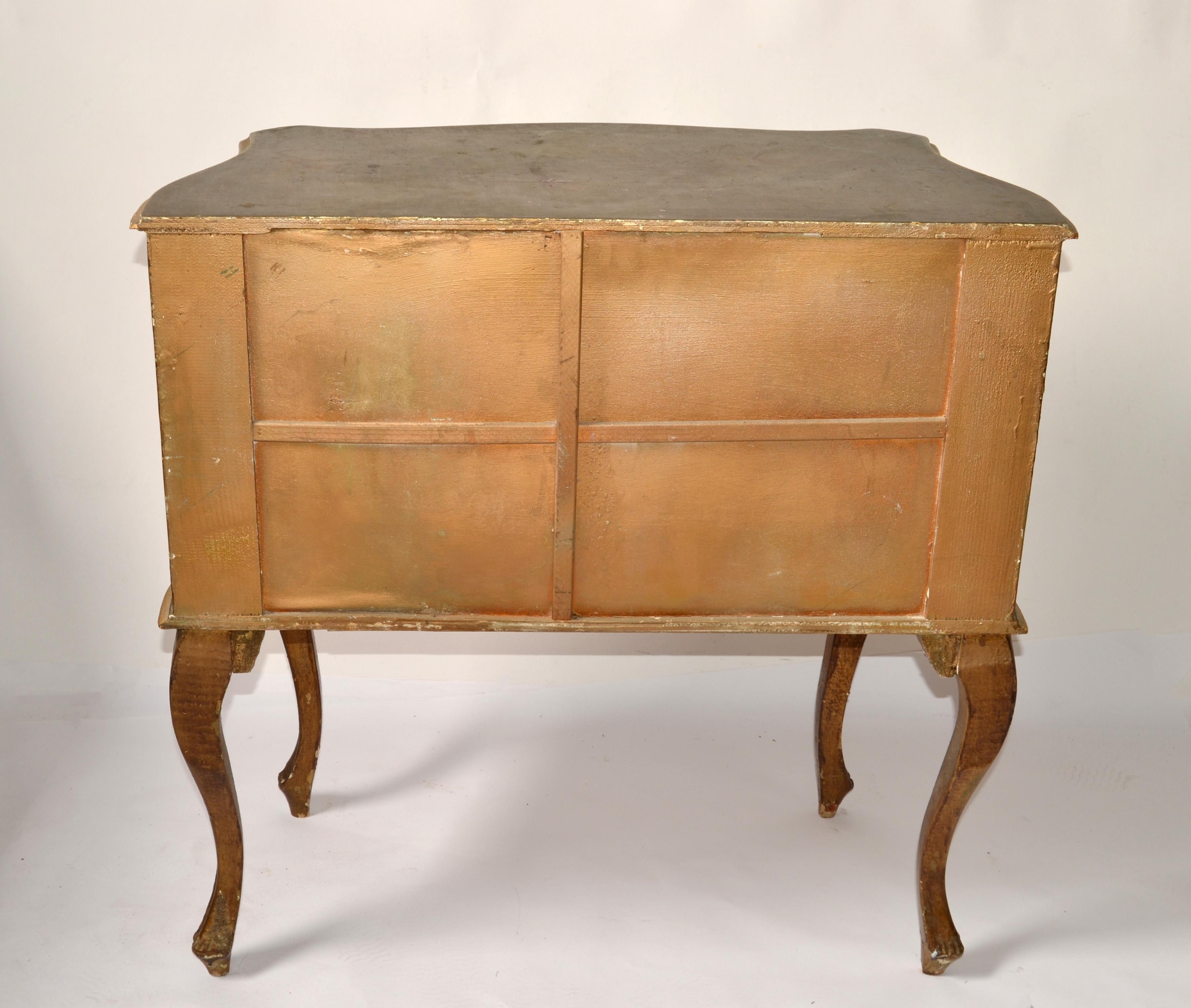 20th Century Etched Giltwood Florentine 2 Drawers Chest Commode And Brass Pulls  For Sale 9