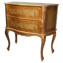 20th Century Etched Giltwood Florentine 2 Drawers Chest Commode And Brass Pulls