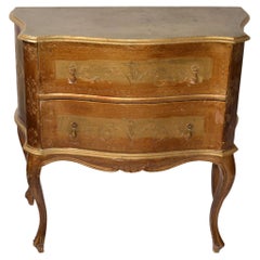20th Century Etched Giltwood Florentine 2 Drawers Chest Commode And Brass Pulls 